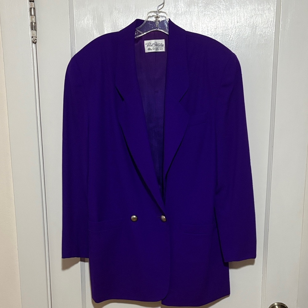 Paul Stanley Women's Size 8 Vintage 1980s Purple Blazer 100% Wool Shoulder Pads